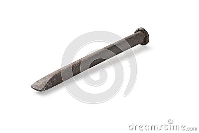 Old rusty chisel isolated on white background. Stock Photo