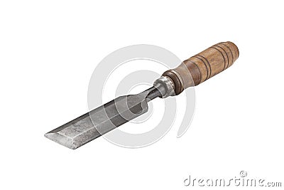 Old rusty chisel isolated on white background. Stock Photo