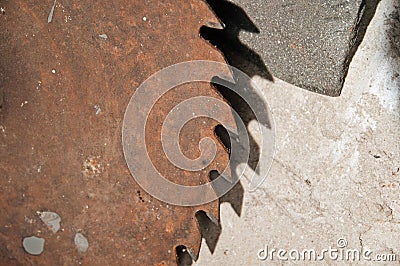 Old rusty circular saw and emery wheel Stock Photo