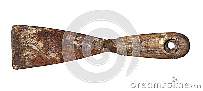 An old rusty and dirty putty knife isolated Stock Photo