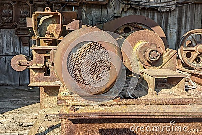 Old rusty parts of electric engine Stock Photo