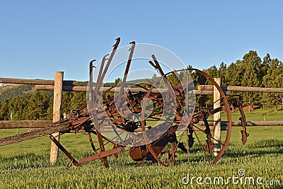 Old horse drawn field cultivator Stock Photo