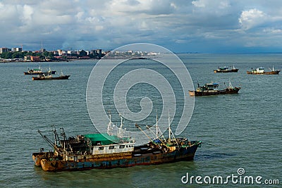 old rusty fishing boat in conakry Stock Photo