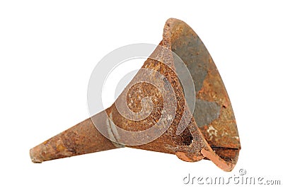 Old Rusty Funnel Isolated on White Background Stock Photo