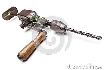 Old rusty hand drill Stock Photo