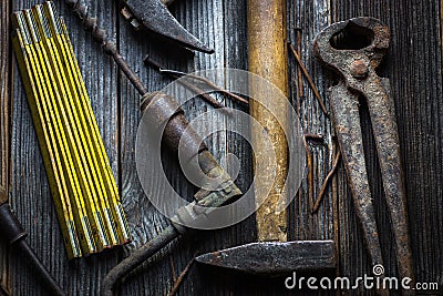 Old and rusty hand tools Stock Photo