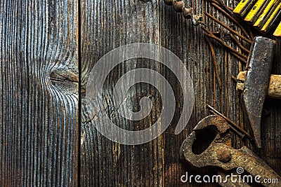 Old and rusty hand tools Stock Photo