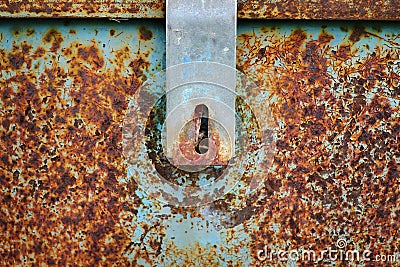 Old Rusty Hinge on Metal Box Stock Photo