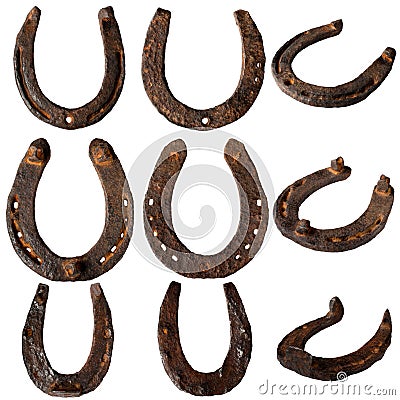 Old rusty horseshoes isolated. Stock Photo