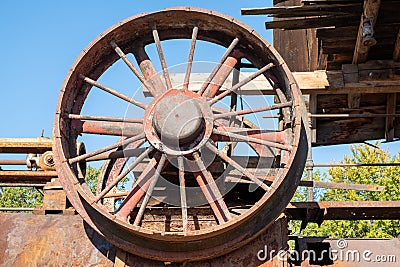 An old rusty machine belt wheel Stock Photo