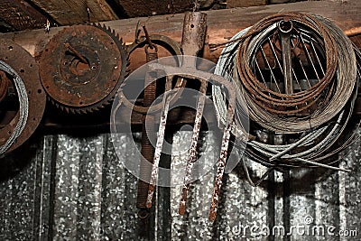 Old rusty metal tools in the garage Stock Photo