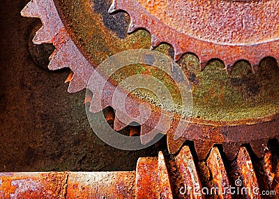 Old and rusty pinion gear of a mechanical machine Stock Photo