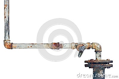 Old rusty pipes, aged weathered isolated grunge rust iron pipeline and plumbing connection joints, industrial tap fittings, faucet Stock Photo