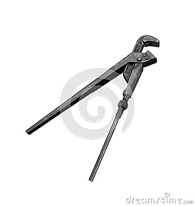 Old, rusty plumber`s wrench spanner Stock Photo