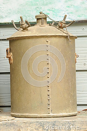 Old rusty pressure cooker. Stock Photo