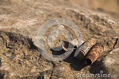 Old rusty projectile cartridges Stock Photo