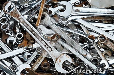 Old rusty spanners and wrenches Stock Photo