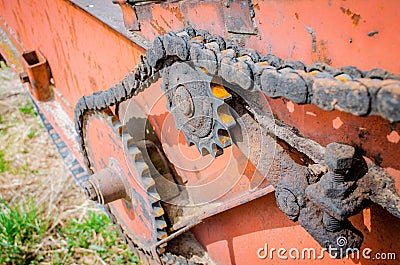 Old rusty species of part of agricultural machinery in rural areas. Stock Photo