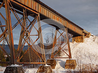 Old Rusty Train Bridge winter Stock Photo