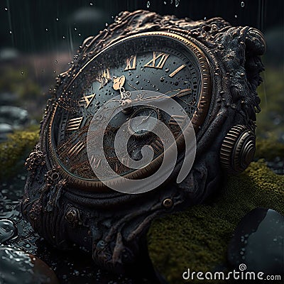 From old rusty watch dripping mud and clay Stock Photo