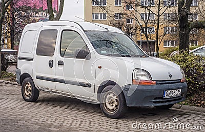 Old rusty white French van Renault Kangoo parked Editorial Stock Photo