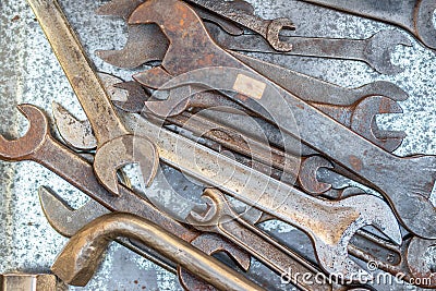 Old rusty wrenches Stock Photo