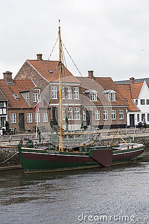 Traditional sailboat in danish village Editorial Stock Photo