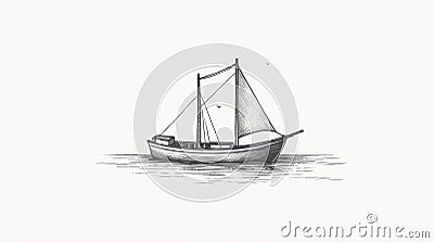 Engraved Line-work Boat Illustration: Rustic, Detailed, And Romantic Cartoon Illustration