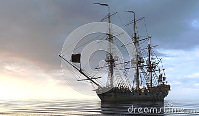 Old Sailboat On The Sea 3D Illustration Stock Photo