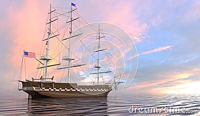 Old Sailboat On The Sea 3D Illustration Stock Photo