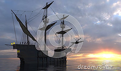 Old Sailboat On The Sea 3D Illustration Stock Photo