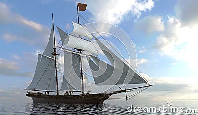 Old Sailboat On The Sea 3D Illustration Stock Photo