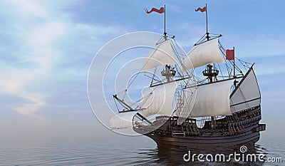 Old Sailboat On The Sea 3D Illustration Stock Photo