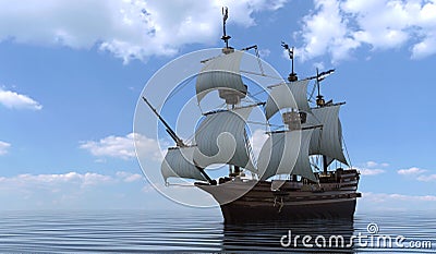 Old Sailboat On The Sea 3D Illustration Stock Photo