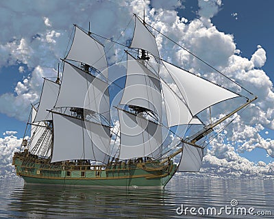 Old Sailboat On The Sea 3D Illustration Stock Photo