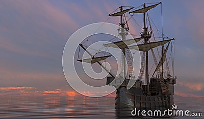 Old Sailboat On The Sea 3D Illustration Stock Photo