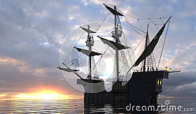 Old Sailboat On The Sea 3D Illustration Stock Photo