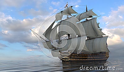 Old Sailboat On The Sea 3D Illustration Stock Photo
