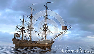 Old Sailboat On The Sea 3D Illustration Stock Photo