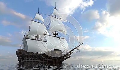 Old Sailboat On The Sea 3D Illustration Stock Photo