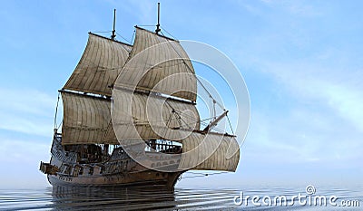 Old Sailboat On The Sea 3D Illustration Stock Photo