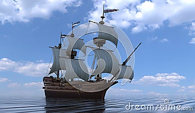 Old Sailboat On The Sea 3D Illustration Stock Photo