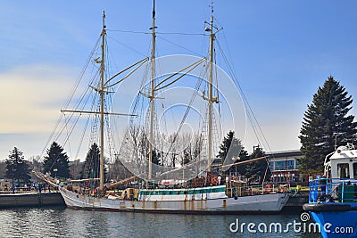 Old sailship in harbor Editorial Stock Photo
