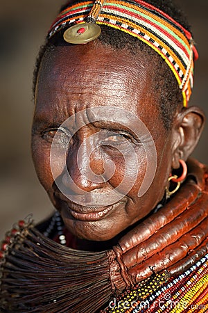 Old Samburu woman in Ngurunit, Kenya. Editorial Stock Photo