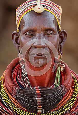 Old Samburu woman in Ngurunit, Kenya. Editorial Stock Photo