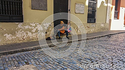 Old San Juan street guitarist Editorial Stock Photo