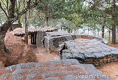 Old sandbag bunker Stock Photo