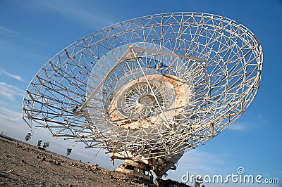 Old Satalite dish in blue sky Stock Photo