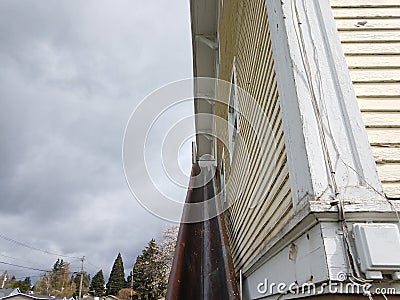 old school with emergency fire escape slide Stock Photo