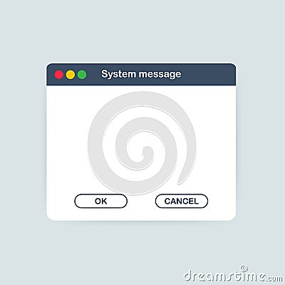 Old School Operating System Message Template. Classic Computer User Interface Element with OK and Cancel Buttons. Vector Illustration